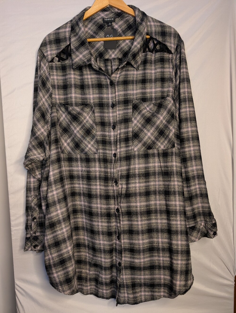 Torrid Plaid Lattice Cutout Button Down Shirt NWT Size 5 5X